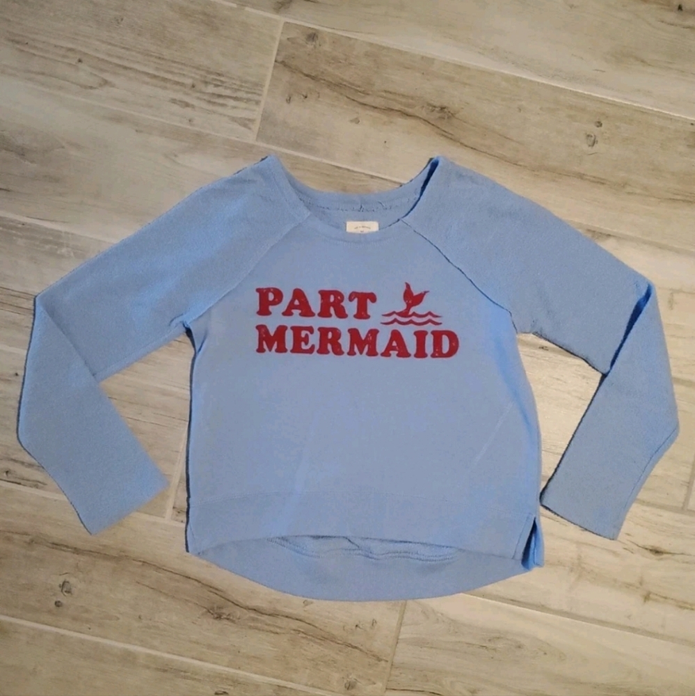 Billabong Blue Kids Part Mermaid Terry Sweatshirt Sz Med Beach Surfer H2F Y2K